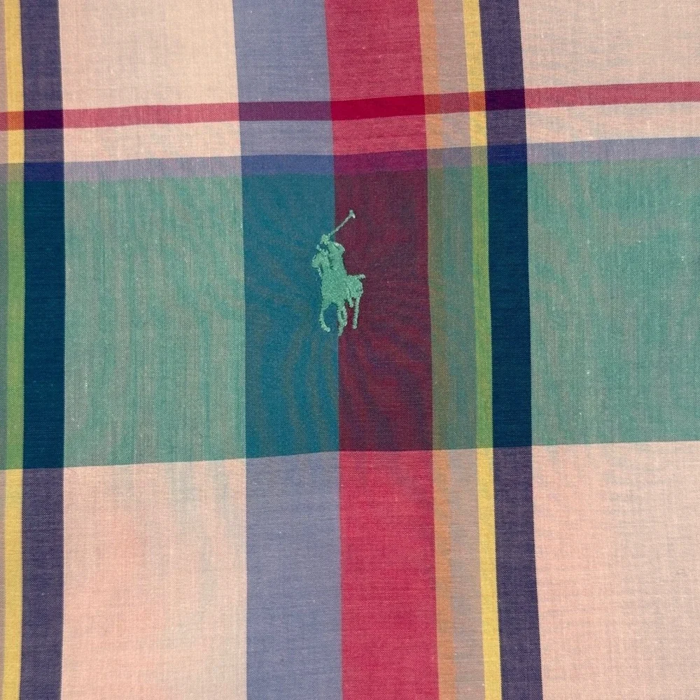 Vintage Polo Ralph Lauren Button Down Shirt Men 17-34 Pastel Plaid Easter Cotton
